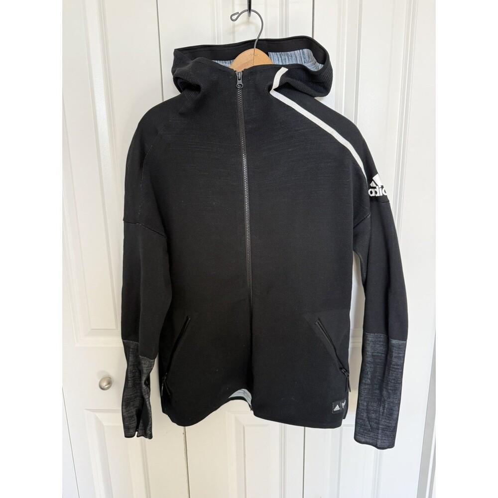 Adidas Jacket Men Medium Black ZNE Parley Primeknit Full Zip Hooded Sweatshirt M
